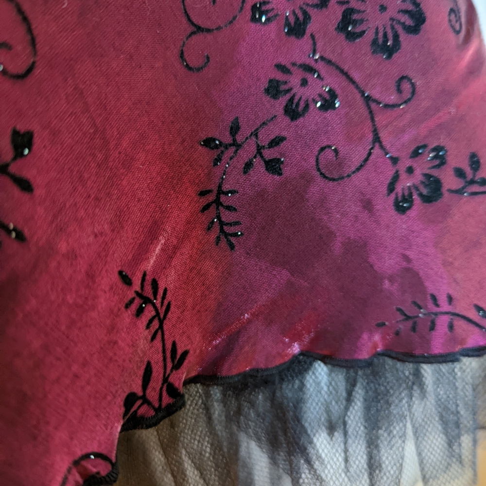 Vintage 80's prom formal skirt. Goth black lace underneath velvet floral design